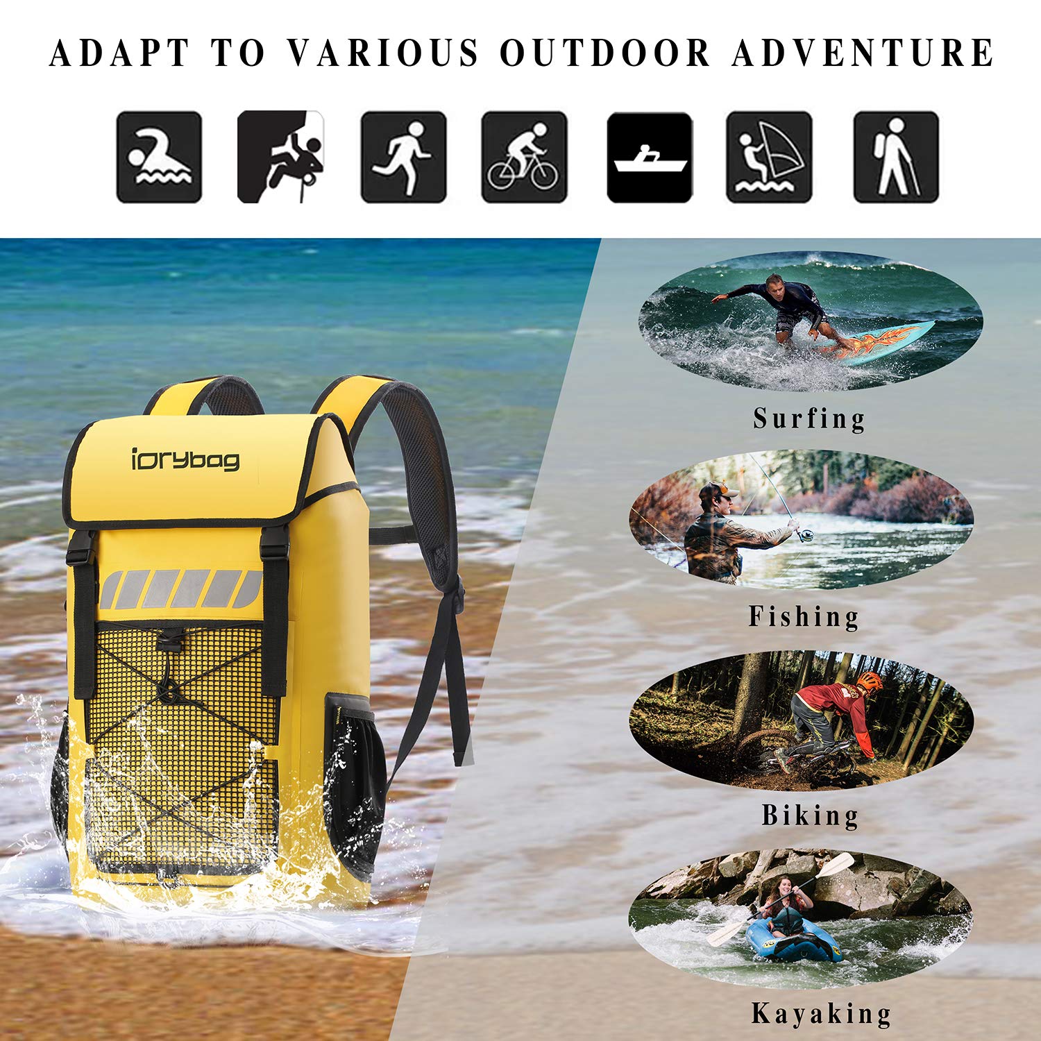 IDRYBAG Waterproof Backpack for Men 25L/45L, Dry Bags Waterproof Bag Kayak, Waterproof Dry Bag Backpack Hiking