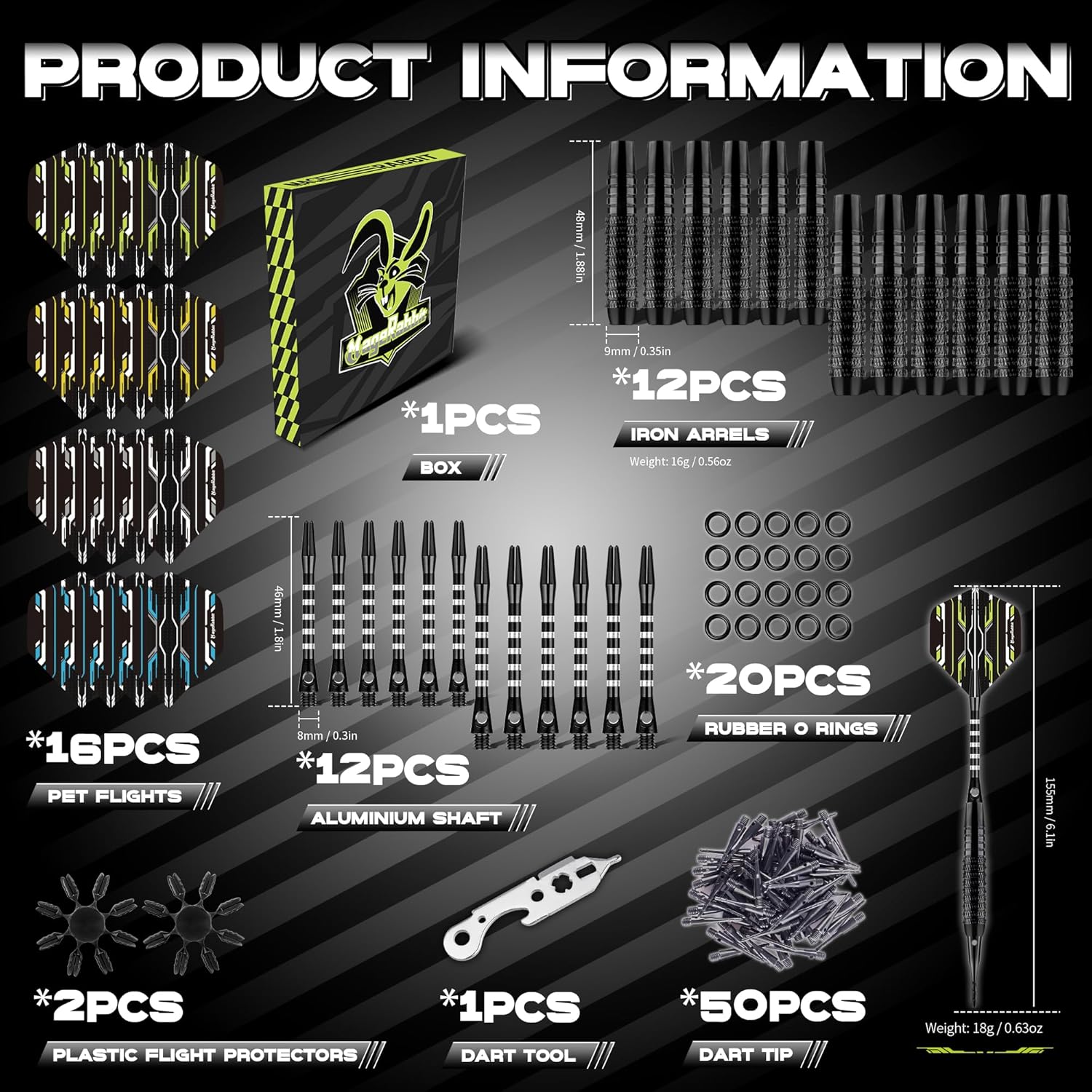 MageRabbit Soft Tip Darts - 12pcs 18g with 50 Extra Tips & 16 Flight Protectors, Includes Wrench for Electronic Dart Board