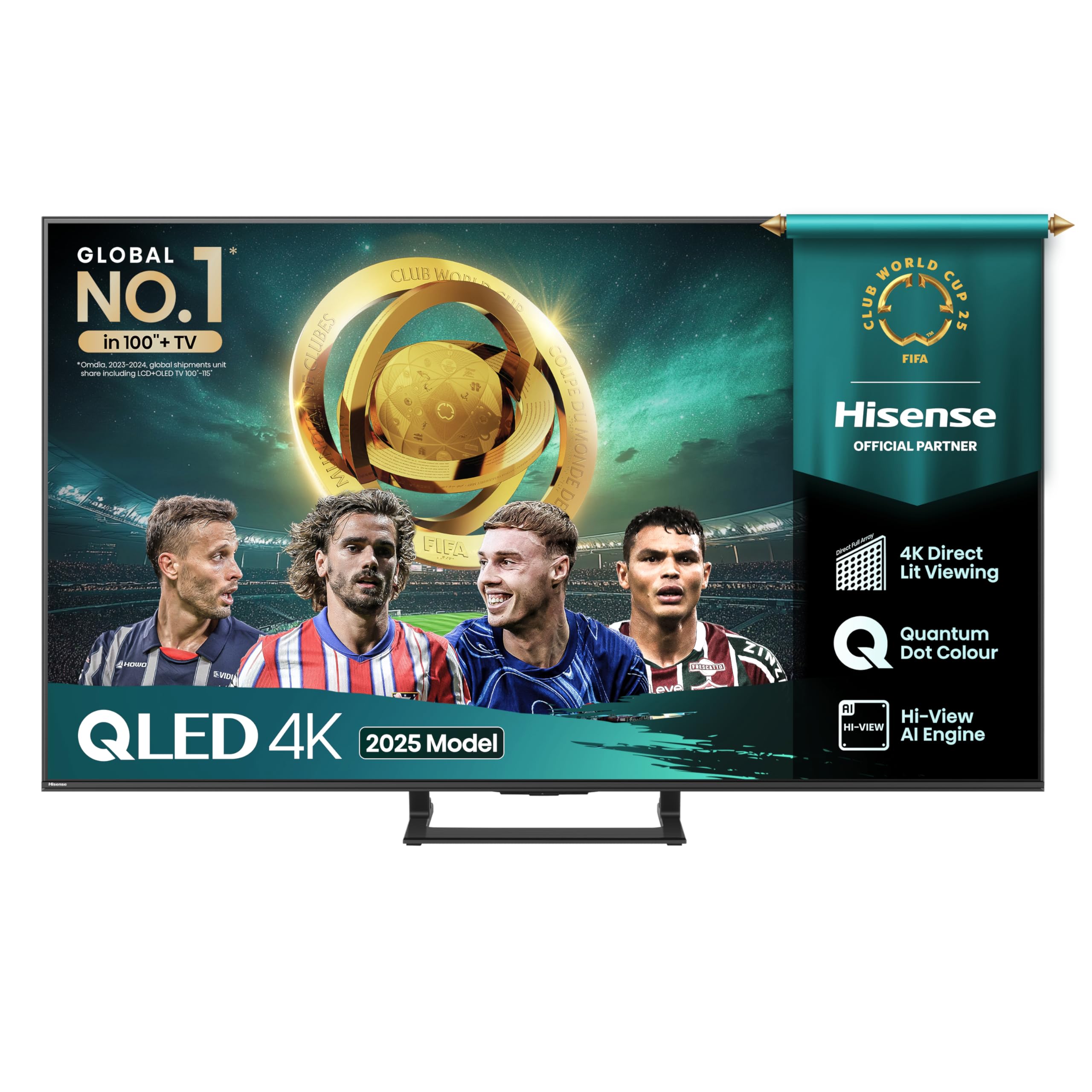 Hisense 55 Inch 4K QLED Smart TV 55E77NQTUK - Quantum Dot Colour, 4K AI Processor, Dolby Vision Atmos, Smooth Motion, Sports Mode, Vidaa OS with Freely, Youtube, Netflix and Disney+ (2024 Model)