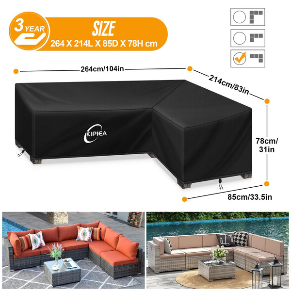 Kipiea L Shaped Garden Furniture Covers Waterproof, 420D Heavy Duty Oxford Fabric Outdoor Rattan Corner Sofa Covers with Windproof, Garden Sofa Cover,