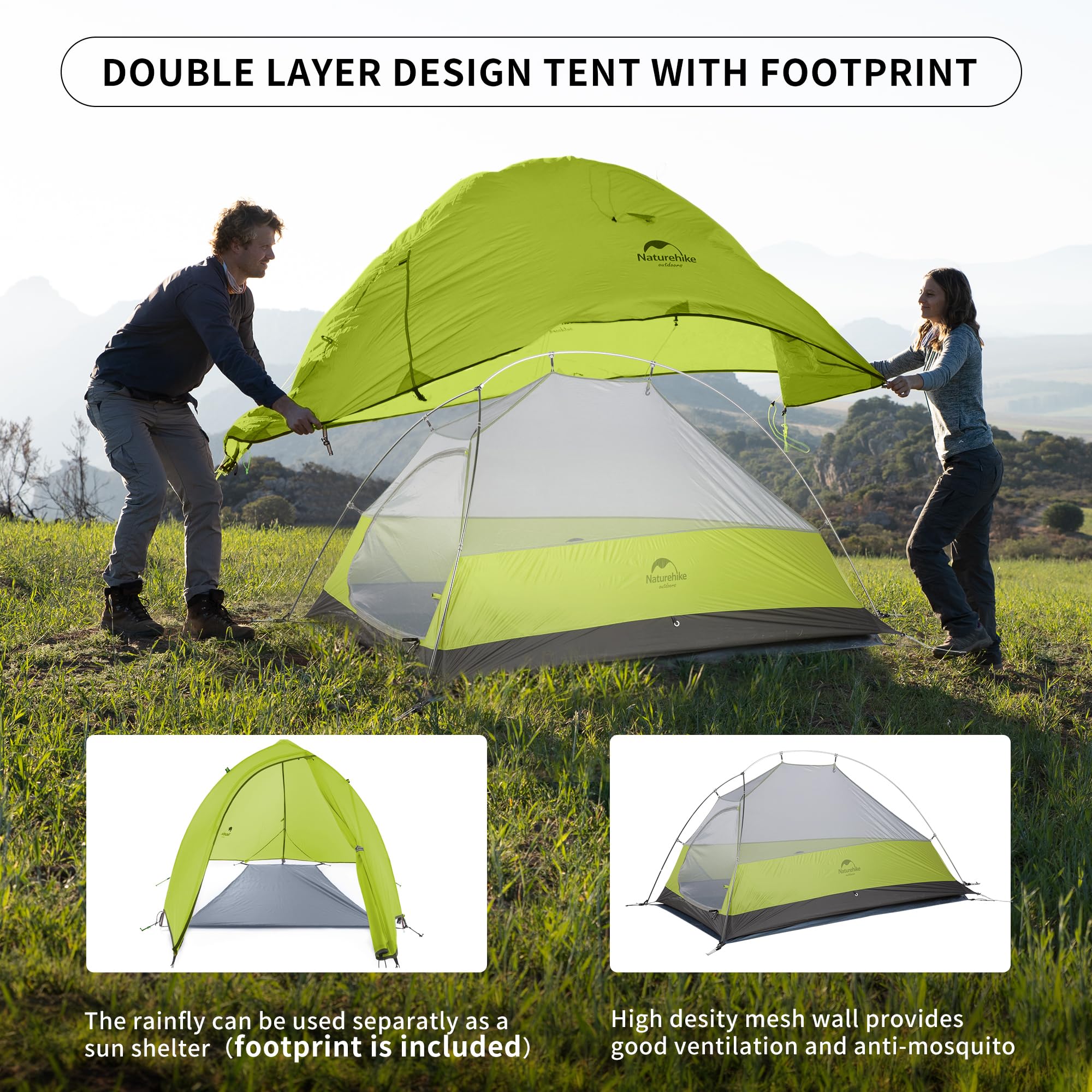 Naturehike Cloud up 1 Person Backpacking Tent Lightweight Camping Hiking Dome Tent for 1 Man