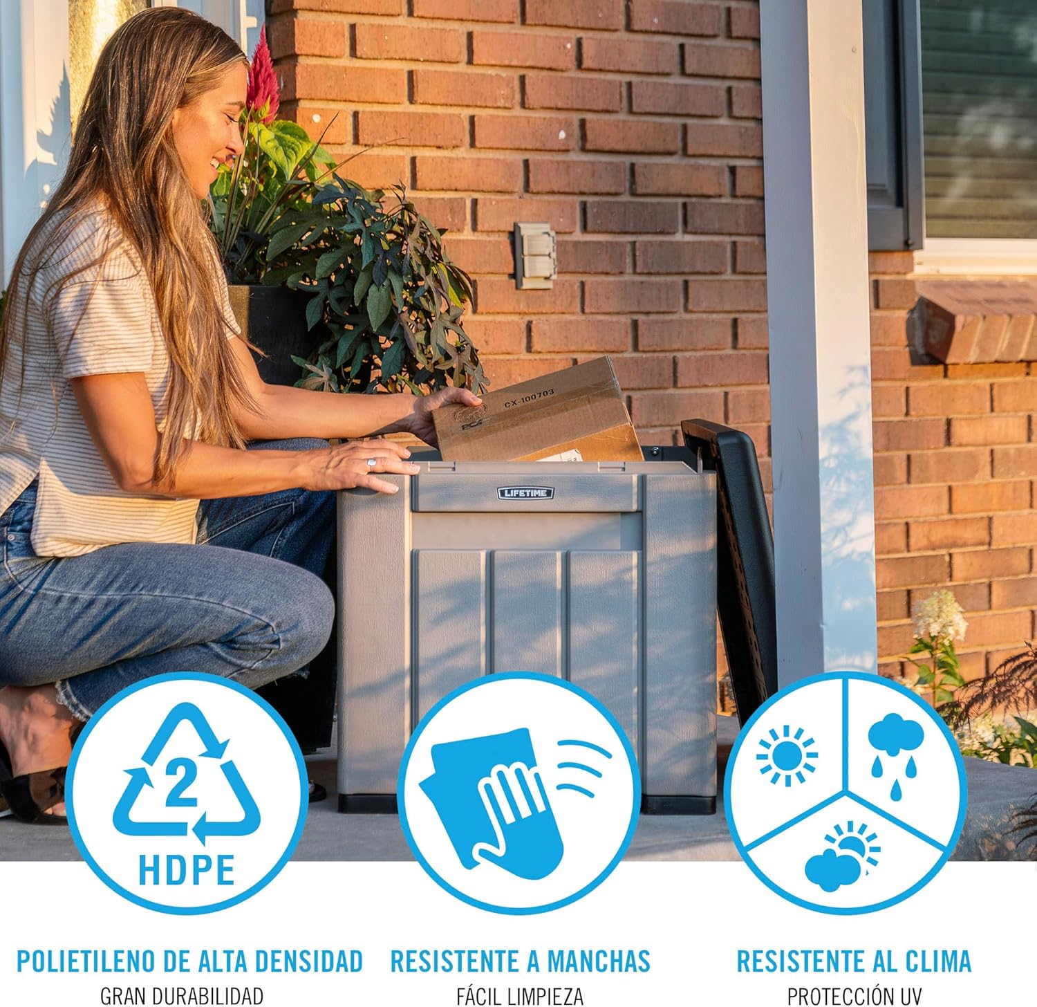 LIFETIME Outdoor Storage Box, 51 x 51 x 51 cm, 95 Litre, Square Storage Chest, UV Protection, Storage Bench, Large Toy Chest, Patio Furniture, Garden Cabinets