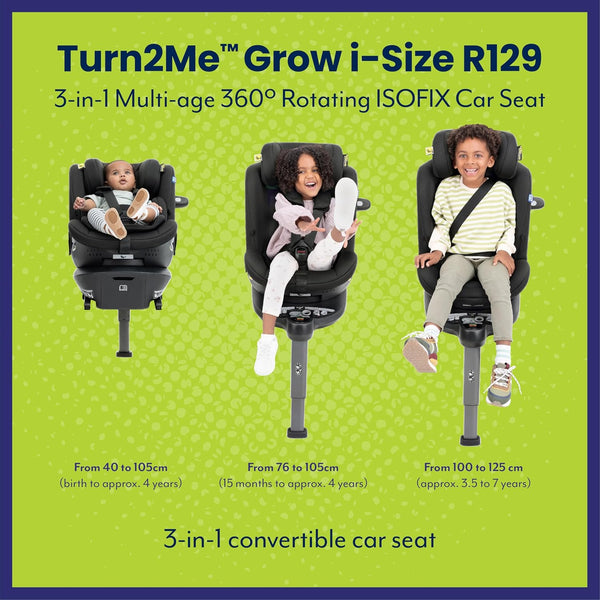 Graco Turn2Me Grow i-Size R129 ISOFIX 360° Rotating Car Seat, Rearward facing for longer from birth to approx. 4 years (40-105cm). Forward facing from 15 months to approx. 7 years (76-125cm), Midnight