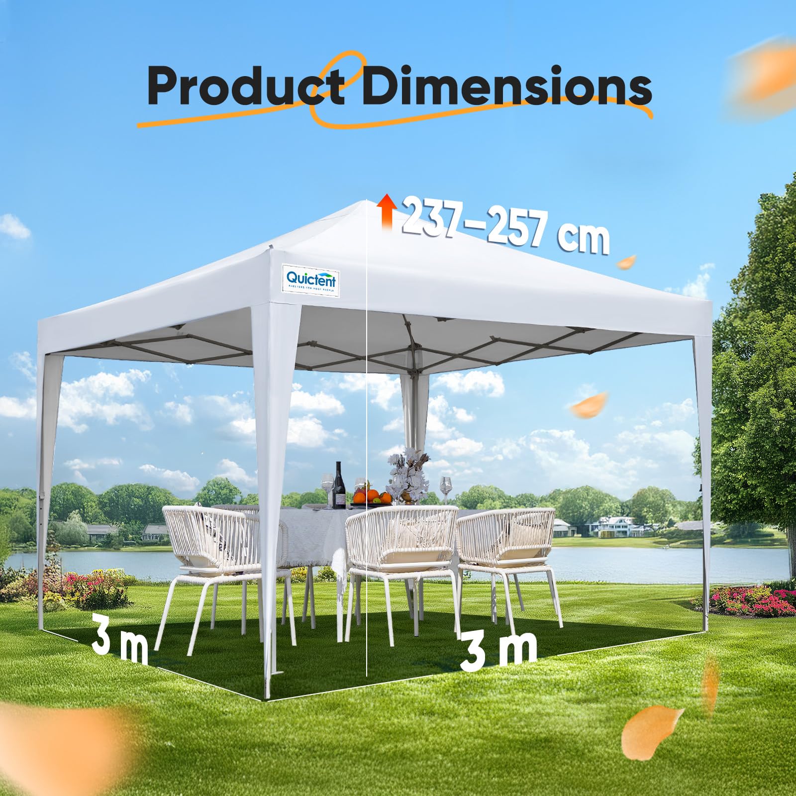 Quictent Pop Up Canopy Gazebo with Removable Sidewalls, Adjustable Height Event Shelter, 3x3m (10x10ft) Portable Tent for Garden Party, Camping, White