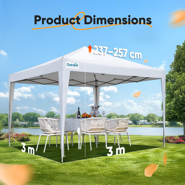 Quictent Pop Up Canopy Gazebo with Removable Sidewalls, Adjustable Height Event Shelter, 3x3m (10x10ft) Portable Tent for Garden Party, Camping, White
