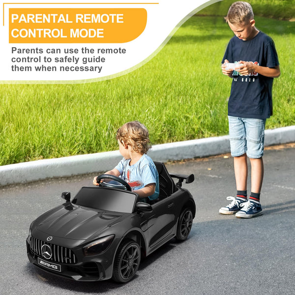 Karlhome 12V Ride on Car, Licensed Mercedes Benz AMG GTR with Parental Remote, 2 Motors Electric Car for Kids to Drive w/Wider Seat, LED Lights, Openable Doors, MP3, Smooth Start, 3 Speeds - Black