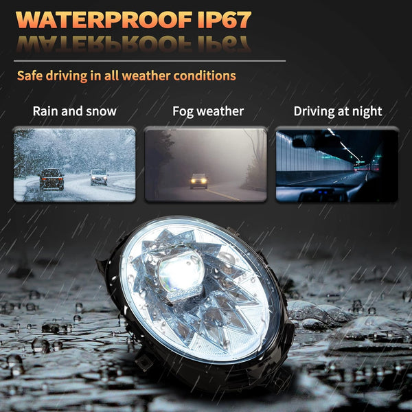 VLAND Full LED Headlight Compatible with Mini Clubman F54 & F55 F56 Hatch F57 convertible halogen 2014-2020, w/sequential indicator, Driver & Passenger Side, RHD