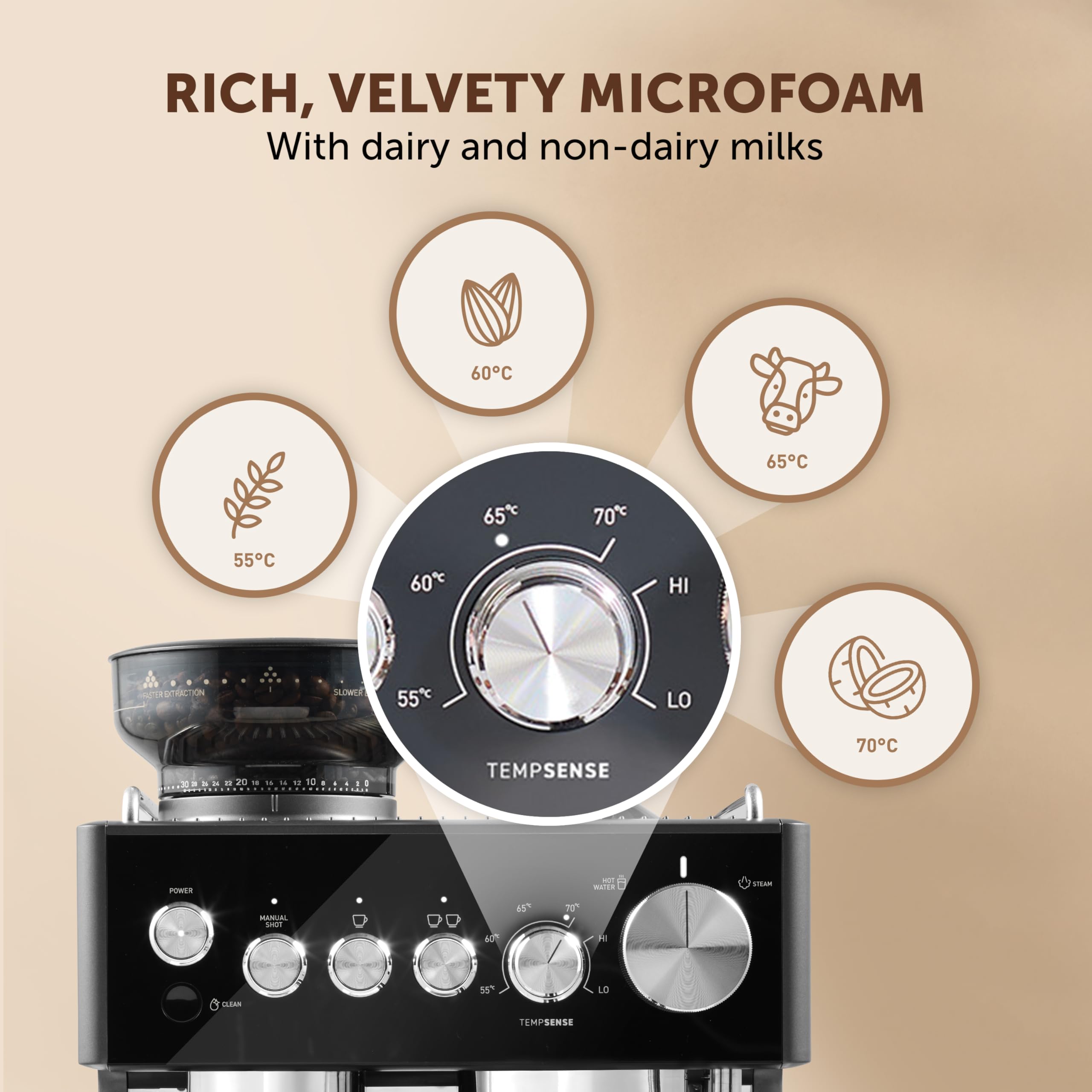 Breville Barista Max Espresso Machine | Latte & Cappuccino Coffee Maker with Integrated Bean Grinder & Steam Wand | 2.8 L Water Tank | 15 Bar Italian Pump | Stainless Steel