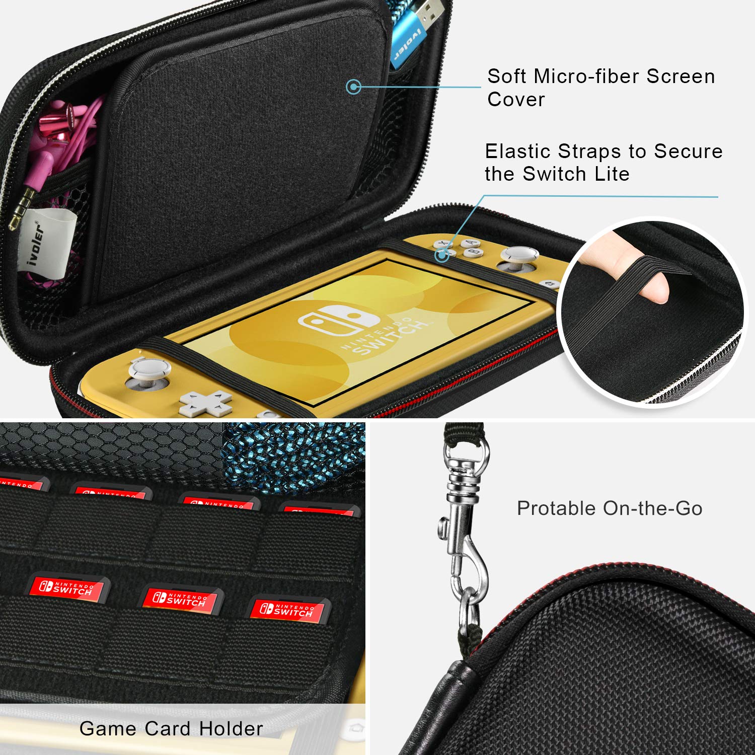 ivoler Carry Case for Nintendo Switch 2 (2025 Model) – Protective Portable Hard Shell Pouch Carrying Travel Game Bag – Black