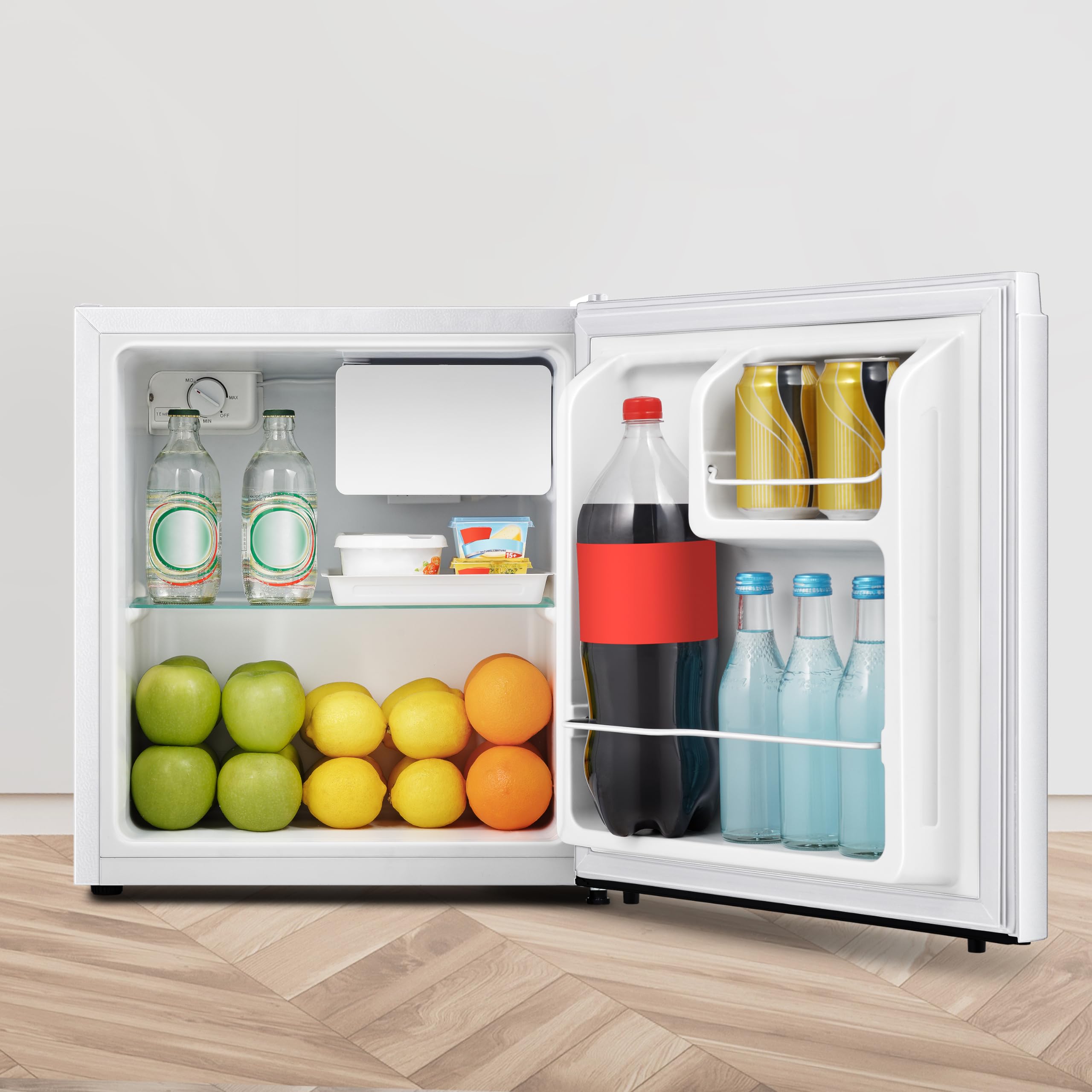 Fridgemaster MUR4545 Small Table Top 45cm Mini Fridge - 45 L - Mechanical Control with Adjustable Thermostat - Reversible Door - 39 dB Low noise - Broad Climate Design - White - E Rated