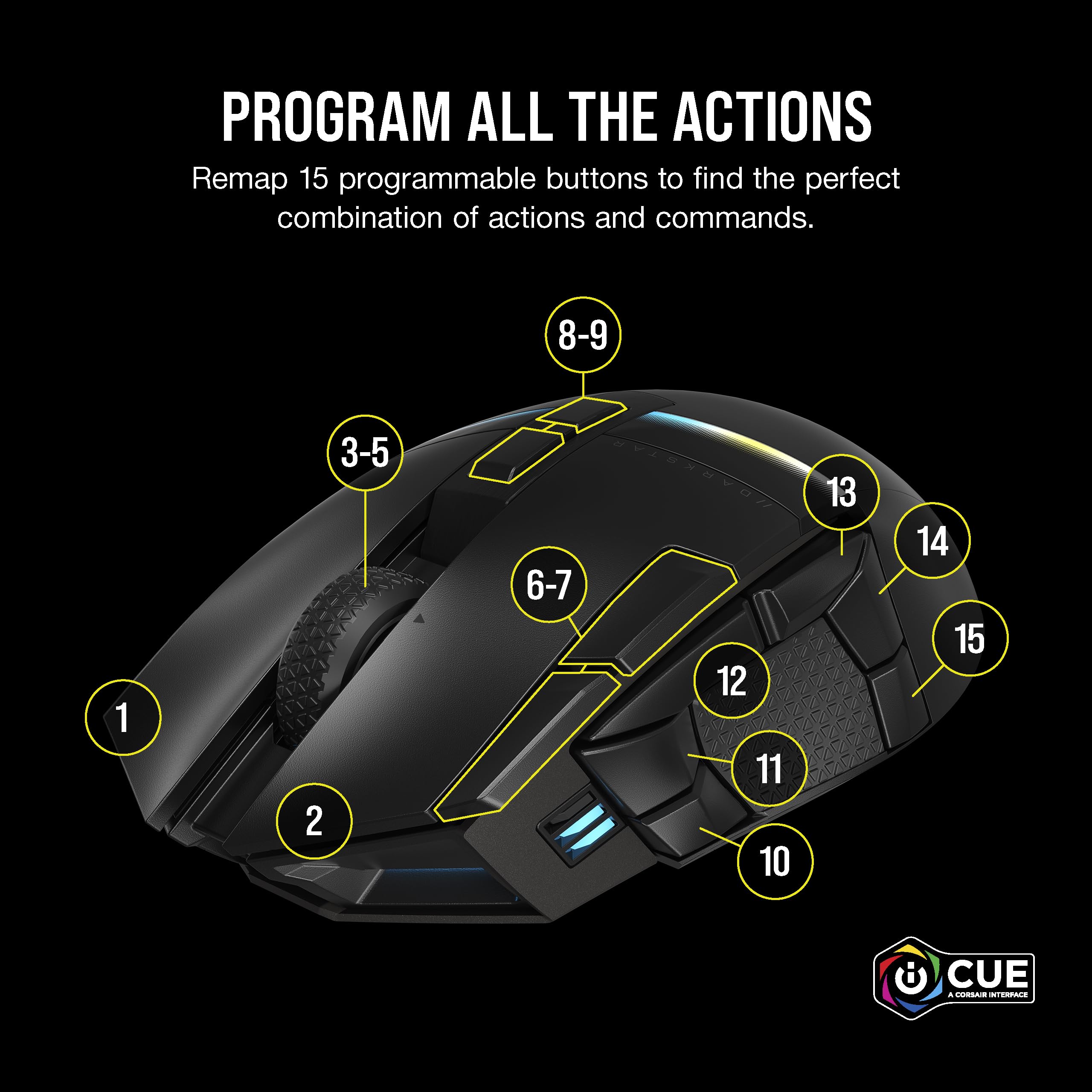 CORSAIR DARKSTAR RGB WIRELESS MMO Gaming Mouse – 26,000 DPI – 15 Programmable Buttons – Up to 80hrs Battery – iCUE Compatible – PC, PS5, PS4, Xbox – Black