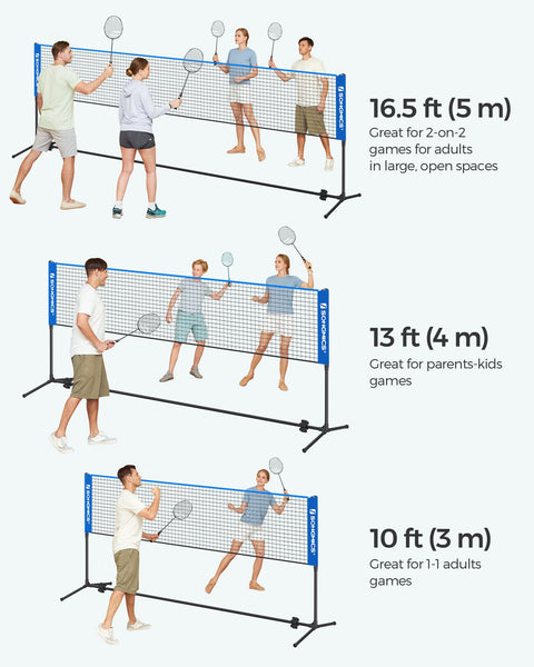 SONGMICS 3 m Badminton Net, Volleyball Net, Adjustable Poles Height, Portable Set for Tennis