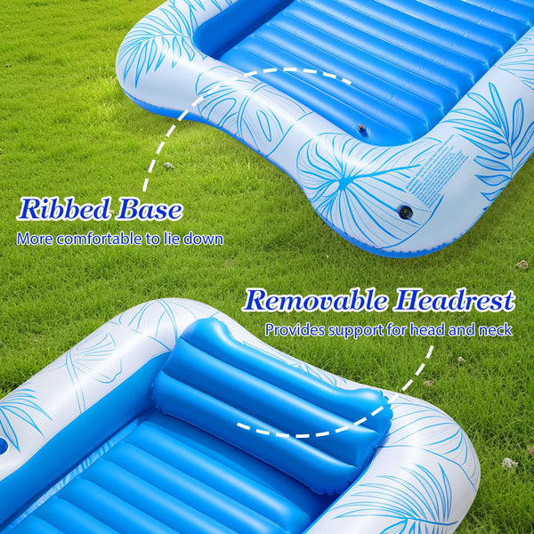 MoKo Pool Floats Adult, Floating Bed with Ice Bar, Tanning Bed Pool Raft Inflatable Lounger with Drink Holder Tanning Chair Inflatable Pool Toys for Party Beach Backyard