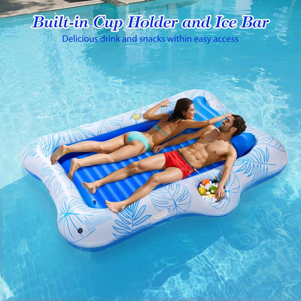 MoKo Pool Floats Adult, Floating Bed with Ice Bar, Tanning Bed Pool Raft Inflatable Lounger with Drink Holder Tanning Chair Inflatable Pool Toys for Party Beach Backyard