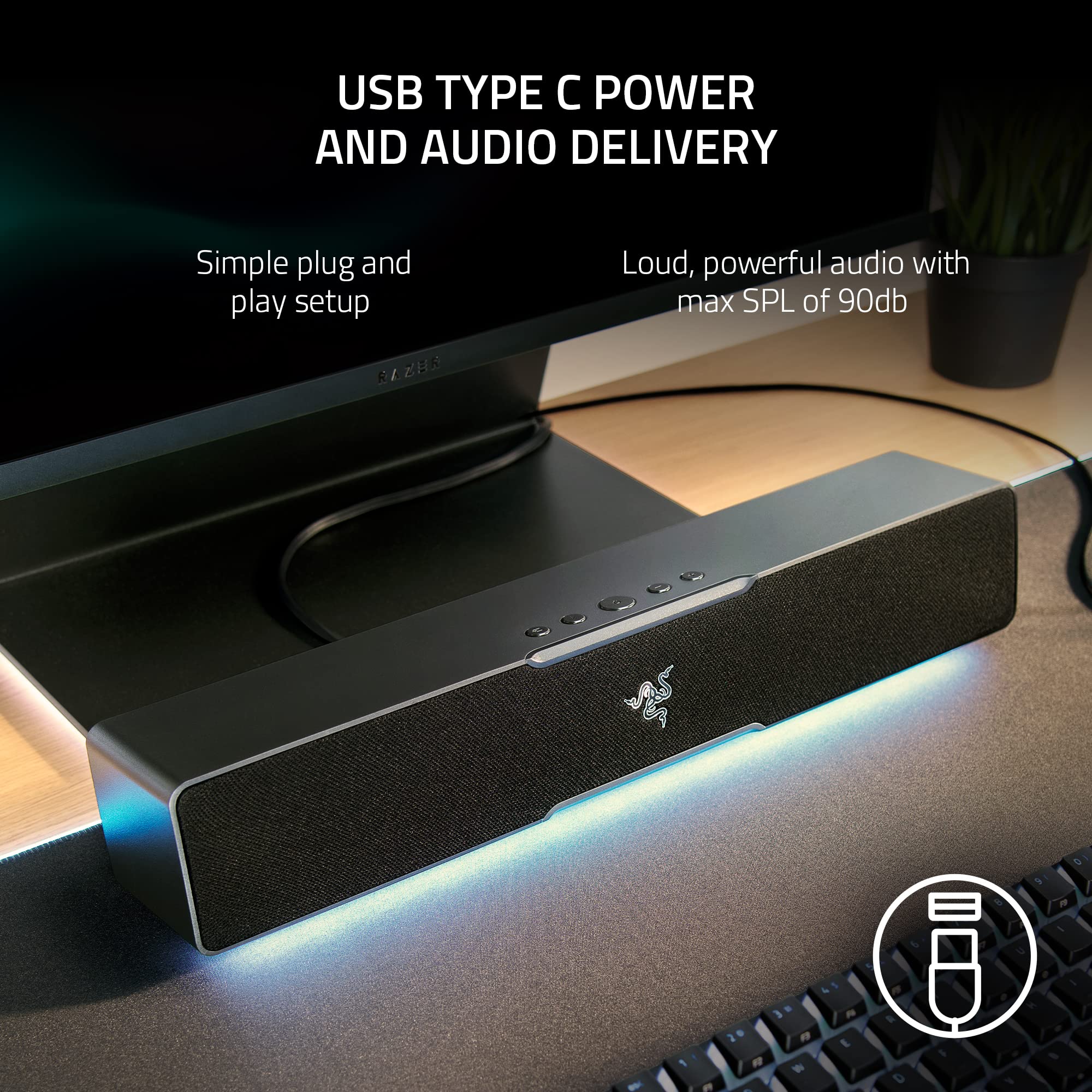 Razer Leviathan V2 X - PC Gaming Soundbar (Full-Range Drivers, Compact Desktop Form Factor, USB Type C Power and Audio Delivery, Bluetooth 5.0) Black