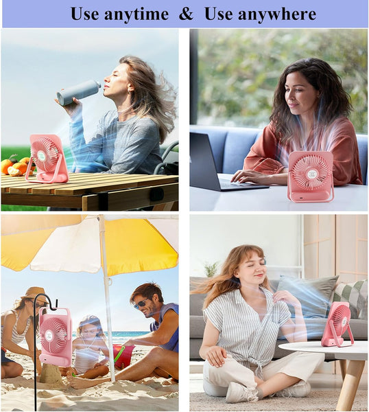 WHATOOK Mini Desk Fan USB: 2000mAh Rechargeable Ultra Quiet 1-100 Speeds Desktop Fans with LED Display, 3-10H Runtime, Child-Safe Grille Cooling Small Portable Table-Fan for Home, Office & Travel