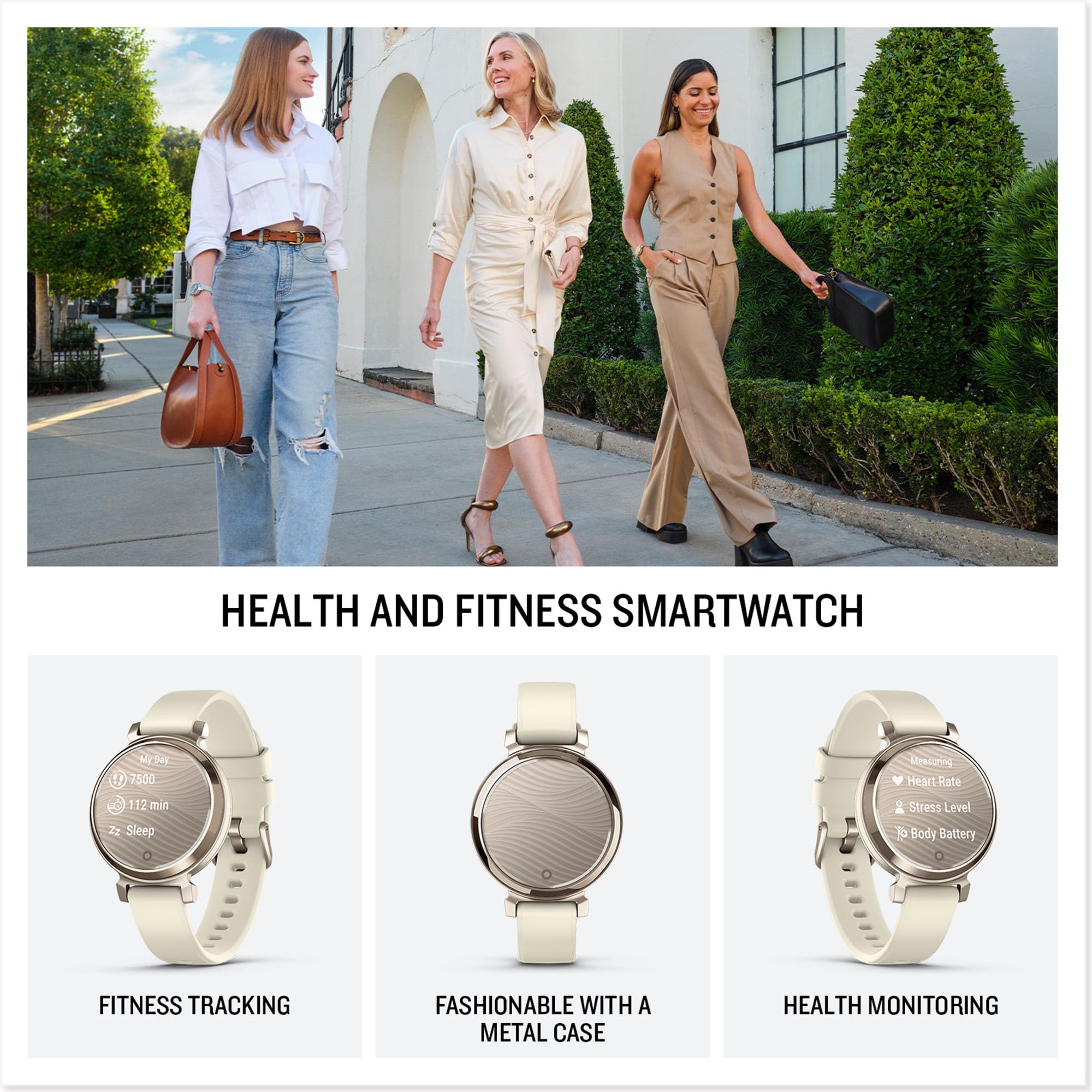 Garmin Lily 2, Stylish Small 35mm Smartwatch and Fitness Tracker with Hidden Display, Patterned Lens , Bright Touchscreen Display and up to 5 days battery life, Coconut