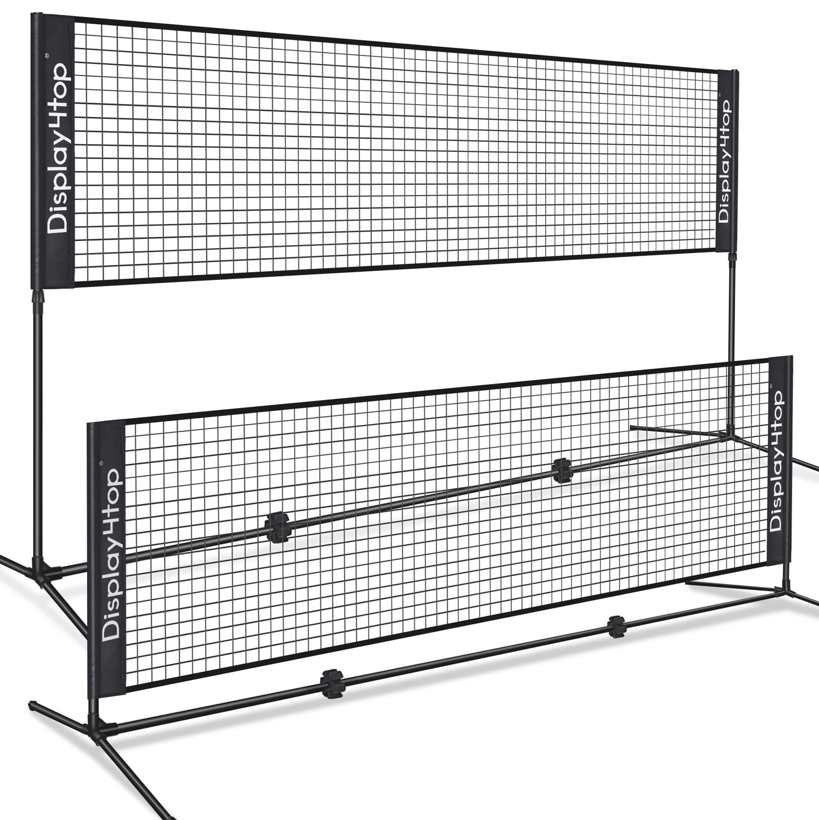 display4top Adjustable Foldable Portable Badminton Net Set - Net for Tennis, Pickleball, Kids Volleyball - Easy Setup Nylon Sports Net with Poles -