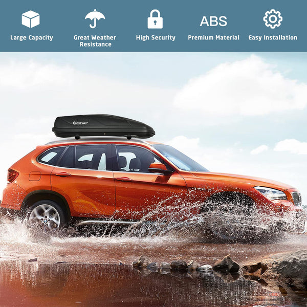 COSTWAY Car Roof Box, 400L Capacity Hard Roof Cargo Carrier with Security Keys & Dual Side Opening, Waterproof Rooftop Luggage Storage Box for Car, SUV, Van, Fits Most Cars (Black)