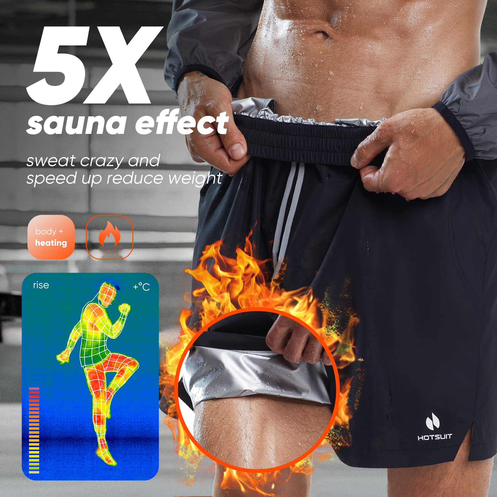 HOTSUIT Mens Sauna Shorts Sweat Sauna Pants Gym Exercise Sweat Sauna Suit Workout Shorts, Black 4XL