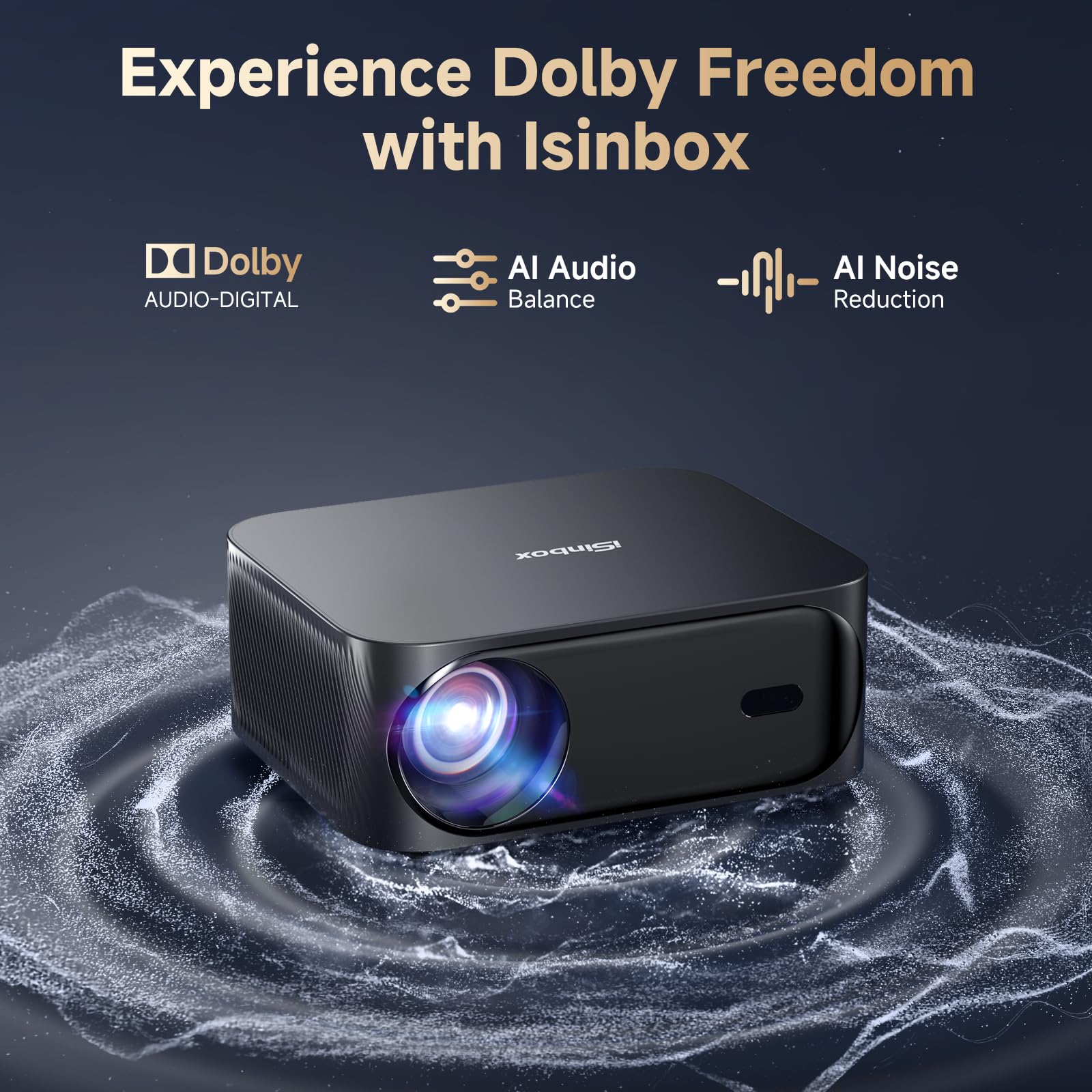 Smart 4K Projector, 30000 Lumen iSinbox WiFi6 Bluetooth Portable Projectors with Netflix App Audio, FHD 1080P with Electric Focus 4P Keystone, 100%-50% Zoom for Bedroom/Outdoor