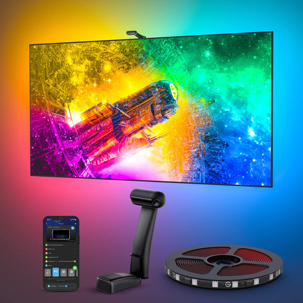 Govee TV LED Backlight T2 with Dual Cameras, 5m RGBIC Envisual LED Strip Lights with Double Beads for Ultra-Thin 75-85 inch TVs, Wi-Fi, Music Sync, DreamView, Voice&App Control, Alexa(0.9m*2+1.6m*2)