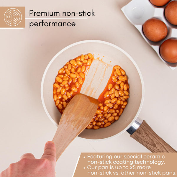 Induction Saucepan Set with Lid  Non Stick Saucepan for Induction  2pcs Cream Granite Sauce Pan  16cm, 18cm Saucepot Set  by Nuovva