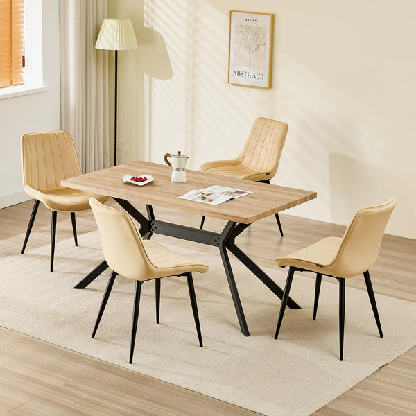LONGTOO Set of 6 Dining Chairs with Velvet Upholstered Seat & Backrest,Stable Metal Legs,Modern Stripe Design,Champagne