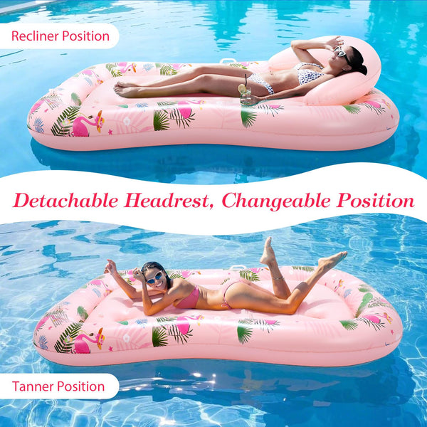 MoKo Pool Floats Adult, Floating Bed with Ice Bar, Tanning Bed Pool Raft Inflatable Lounger with Drink Holder Tanning Chair Inflatable Pool Toys for Party Beach Backyard