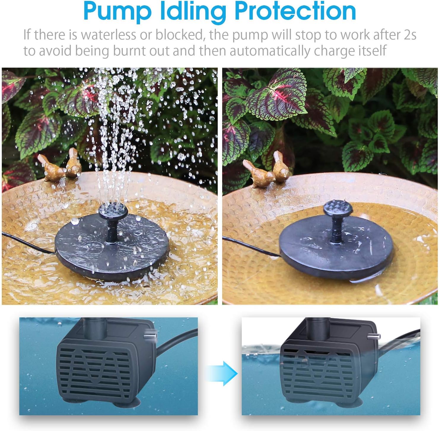 AISITIN 5.5W Solar Fountain Pump, Solar Water Pump Floating Fountain Built-in Battery, with 6 Nozzles, for Bird Bath, Fish Tank, Pond or Garden Decoration