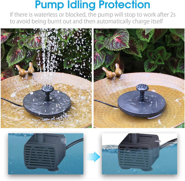 AISITIN 5.5W Solar Fountain Pump, Solar Water Pump Floating Fountain Built-in Battery, with 6 Nozzles, for Bird Bath, Fish Tank, Pond or Garden Decoration