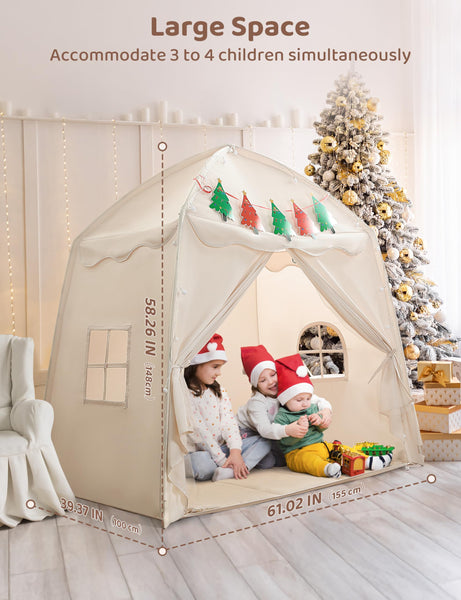 besrey Kids Play Tent Playhouse for Indoor & Outdoor – Spacious Design with Windows, Christmas Tree Flag & Lights Included