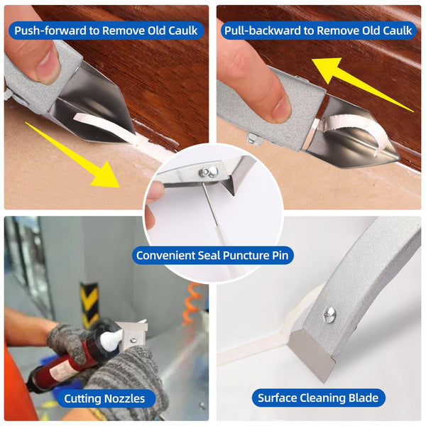 iLitLuk Drip-Free Caulking Gun Ratchet Rod Caulk Gun Applicator 15:1 Thrust Ratio Labor-Saving Lightweight Nylon Frame Cartridge Gun for 10oz/300ml Standard Caulk Tubes with Silicone Finishing Tools