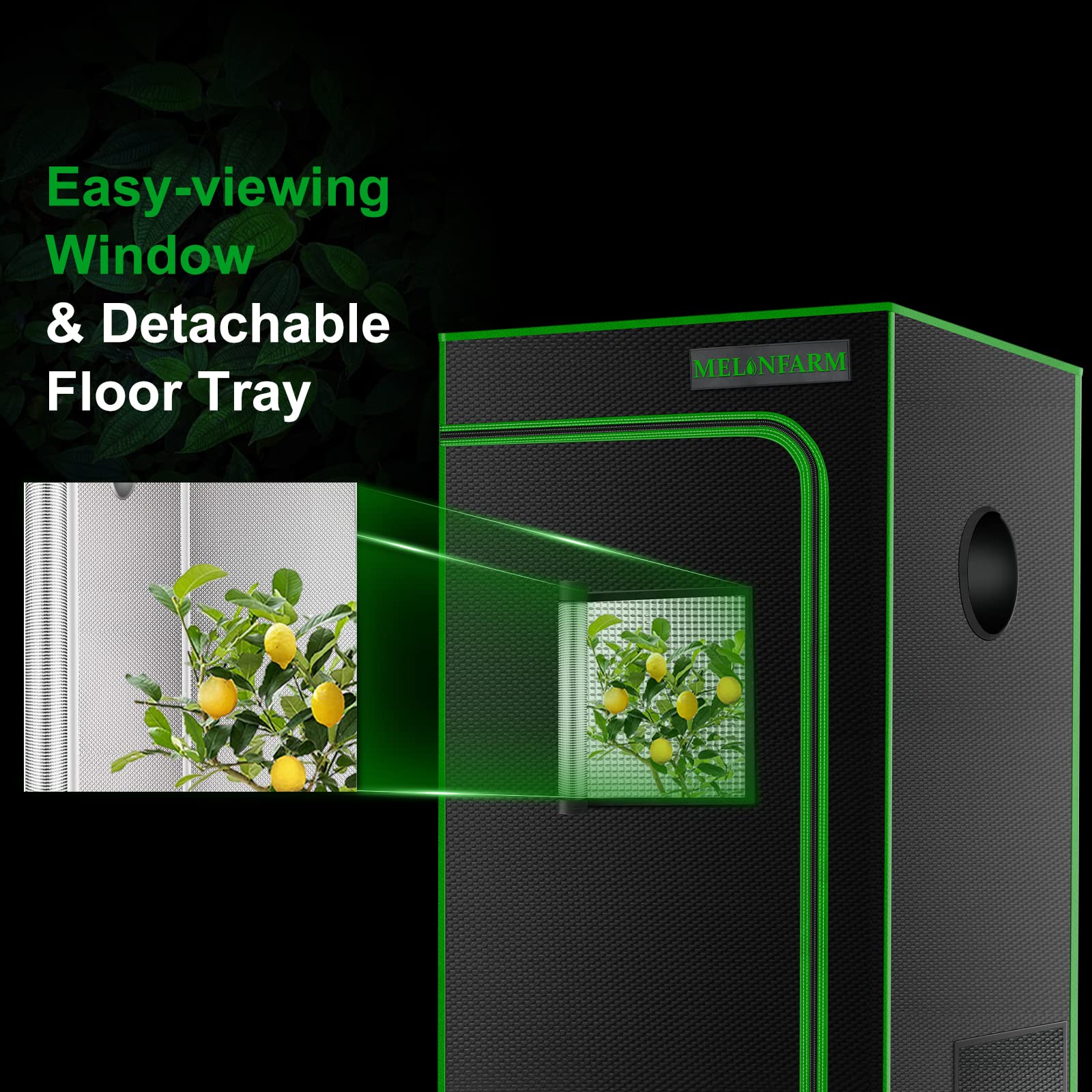 MELONFARM 2x2 Grow Tent 24"x24"x48''Reflective 600D Mylar Hydroponic with Observation Window, Floor Tray and Tool Bag for Indoor Plant Growing