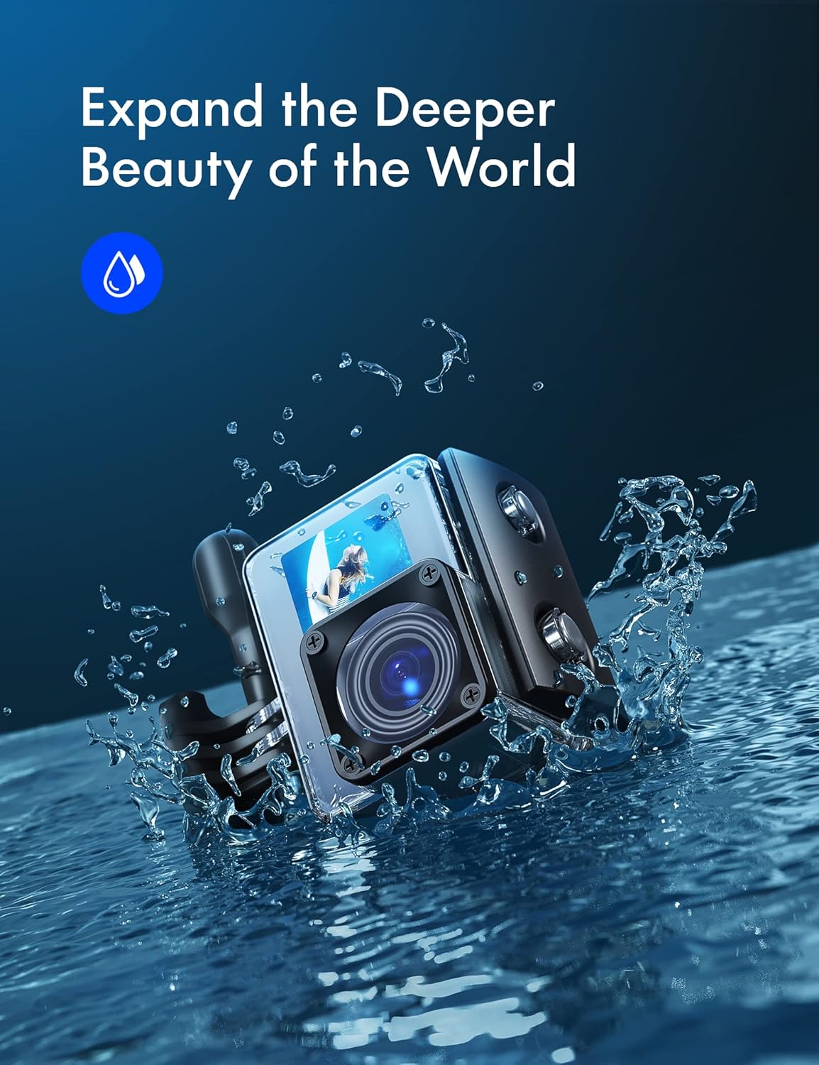 WOLFANG Action Camera 4K 24MP WiFi GA200, 40M Waterproof Underwater Camera for Snorkeling, EIS 170° Wide Angle Dual Screen Vlogging Camera with External Microphone, Charger, Remote Control