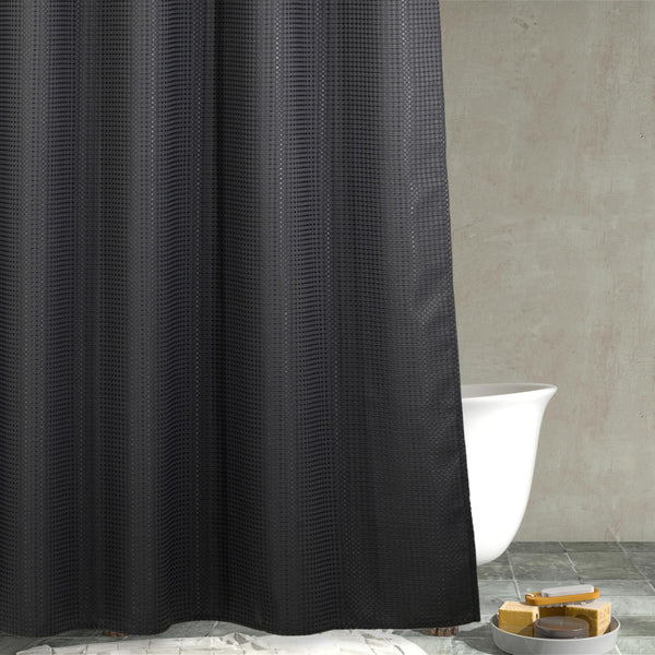 Charcoal Grey Waffle Weave Shower Curtain: Heavy Duty Textured Fabric Shower Curtain for Bathroom - Water Repellent Washable Thick Polyester Cloth