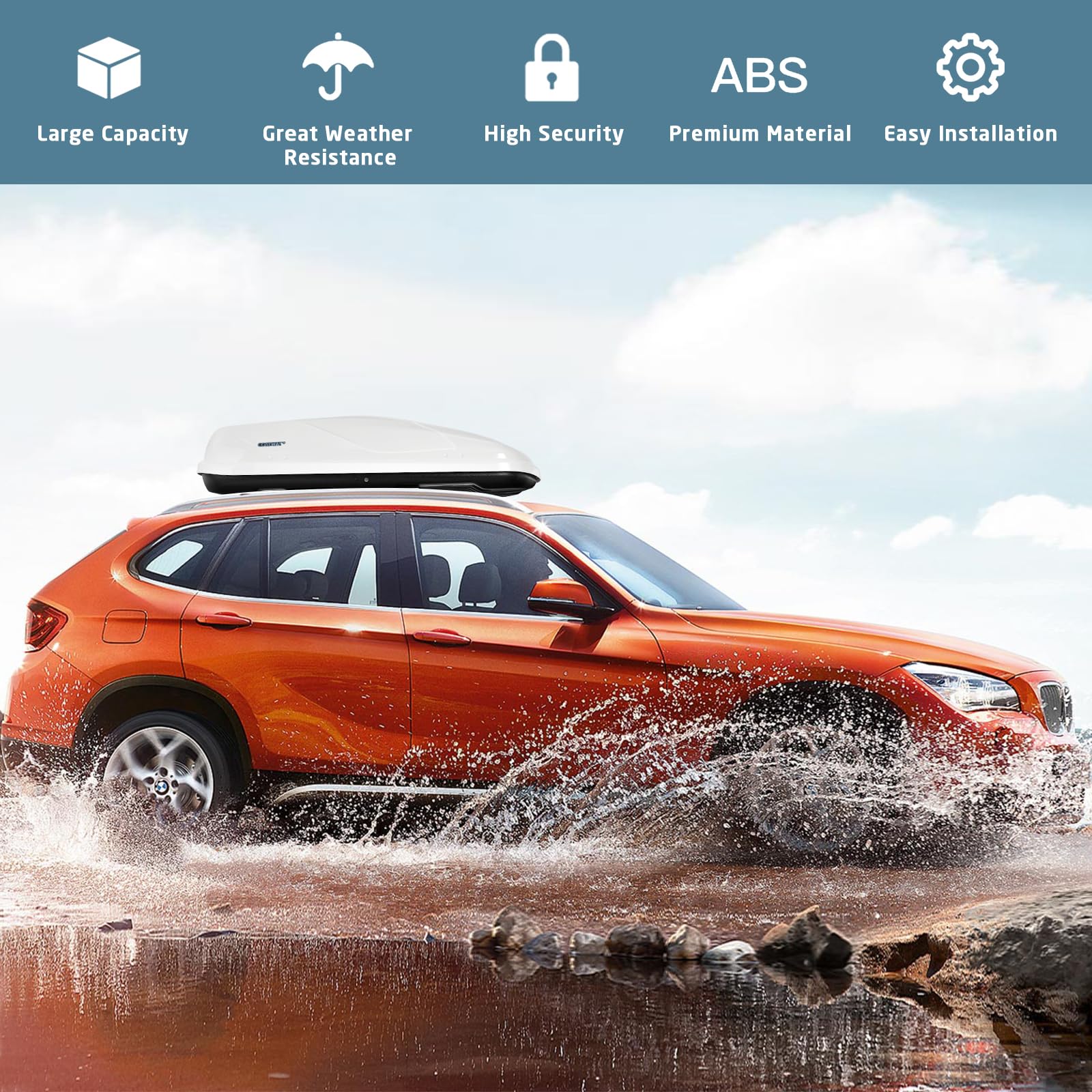 COSTWAY Car Roof Box, 400L Capacity Hard Roof Cargo Carrier with Security Keys & Dual Side Opening, Waterproof Rooftop Luggage Storage Box for Car, SUV, Van, Fits Most Cars (Black)