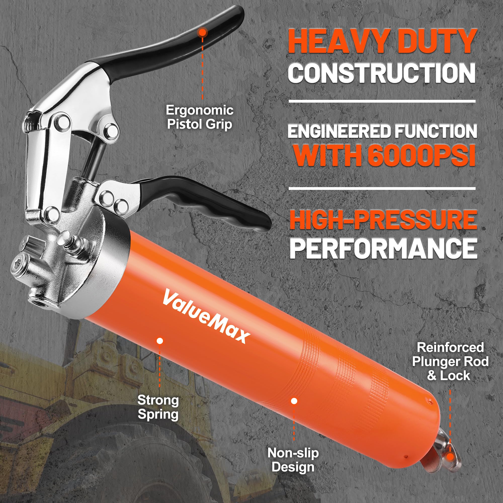 ValueMax Mini Grease Gun Kit, Pistol Grip 3500PSI Grease Gun with 85g Cartridge Grease, with Flexible Hose, Metal Pipes, Couplers and Nozzles