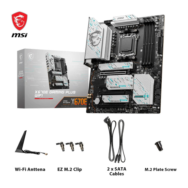 MSI X670E GAMING PLUS WIFI Motherboard, ATX - Supports AMD Ryzen 9000 / 8000 / 7000 Series Processors, AM5 - 80A SPS VRM, DDR5 Memory Boost 7800+ MHz/OC, PCIe 5.0 x16, M.2 Gen5, Wi-Fi 6E