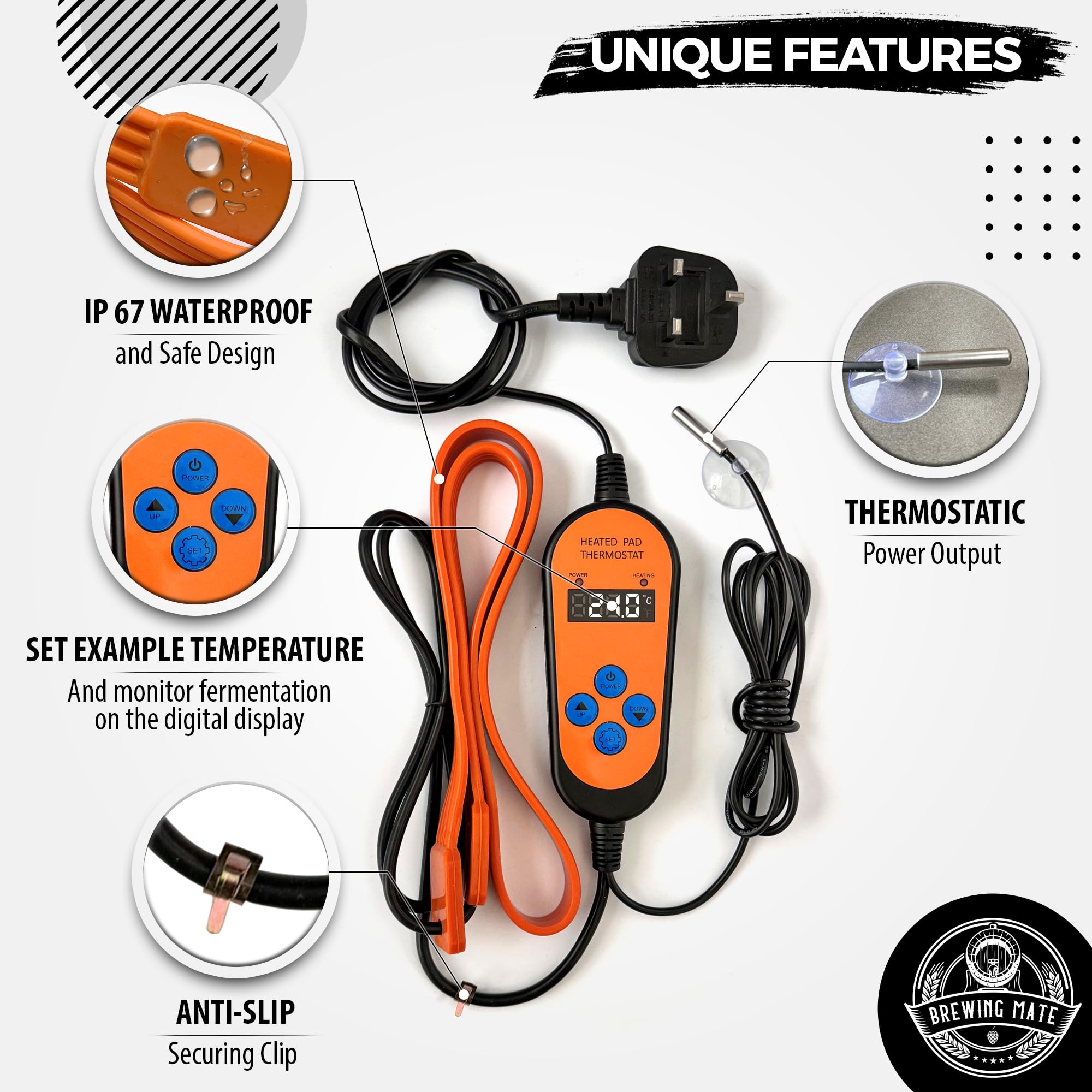 Brewing Mate Thermostatic Home Brew Heat Belt - Equipment for Beer and Wine Fermentation Temperature Control (Thermostatic)