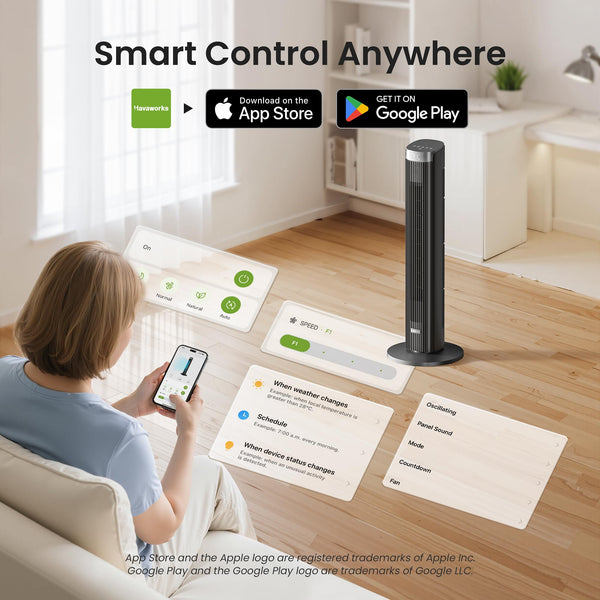 Pureborne 36" Smart Tower Fan with Remote, App & Touch Control, Silent Fans for Sleeping Capable of 25ft/s, LED Display, 90° Oscillating Fans for Bedroom & Office, Equipped with 12-Hour Timer, Black