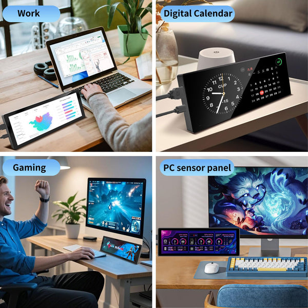 Ulrhzar Small Touchscreen Monitor 7.8inch 1280x400P 60Hz 300cd/m² Brightness for Raspberry Pi PC Laptop, Touch Screen Portable Monitor GPU CPU AIDA64 Monitoring