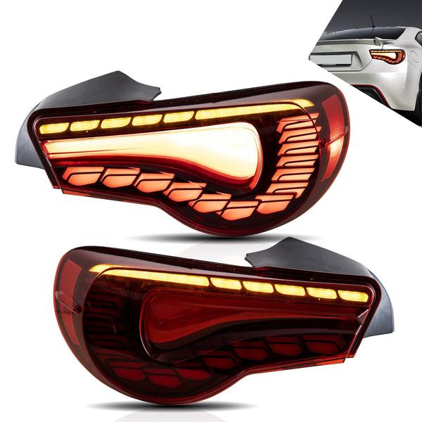 VLAND LED Tail Lights Compatible with Toyota 86 GT86 2012-2020/Subaru BRZ 2013-2020/Scion FR-S 2013-2020, Full LED Rear Light with Sequential Indicator, Red White Lens