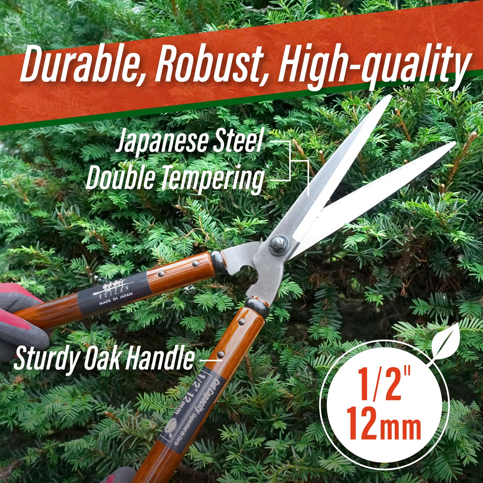SUIZAN Hedge Shears 575mm - Professional Japanese Garden Clippers for Precise Trimming Gardening Tools