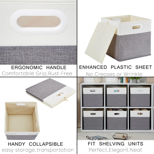 Mangata Cube Storage Boxes 30x30x30 cm, Fabric Storage Cube Baskets for Clothes Bins, Baskets, Chests,Toys (Grey White, 4Pcs)