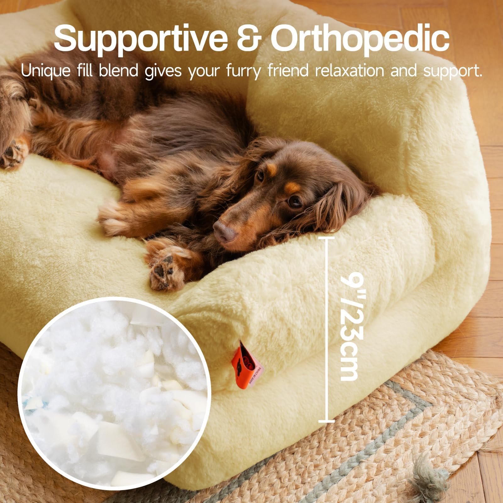 MEWOOFUN Cat Bed Fluffy and Soft Cat Sofa Dog Sofa, Small Dog Bed for Large Cats and Kittens - 66x48cm Cute Cat Bed Couch with Non-slip Bottom, Yellow