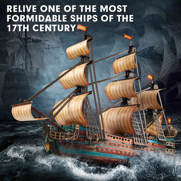 CubicFun LED Pirates of the Caribbean Flying Dutchman Model Kits for Adults to Build 3D Jigsaw Puzzles Ship Model Building Gifts for Adults Kids Girls Boys - 360 Pieces