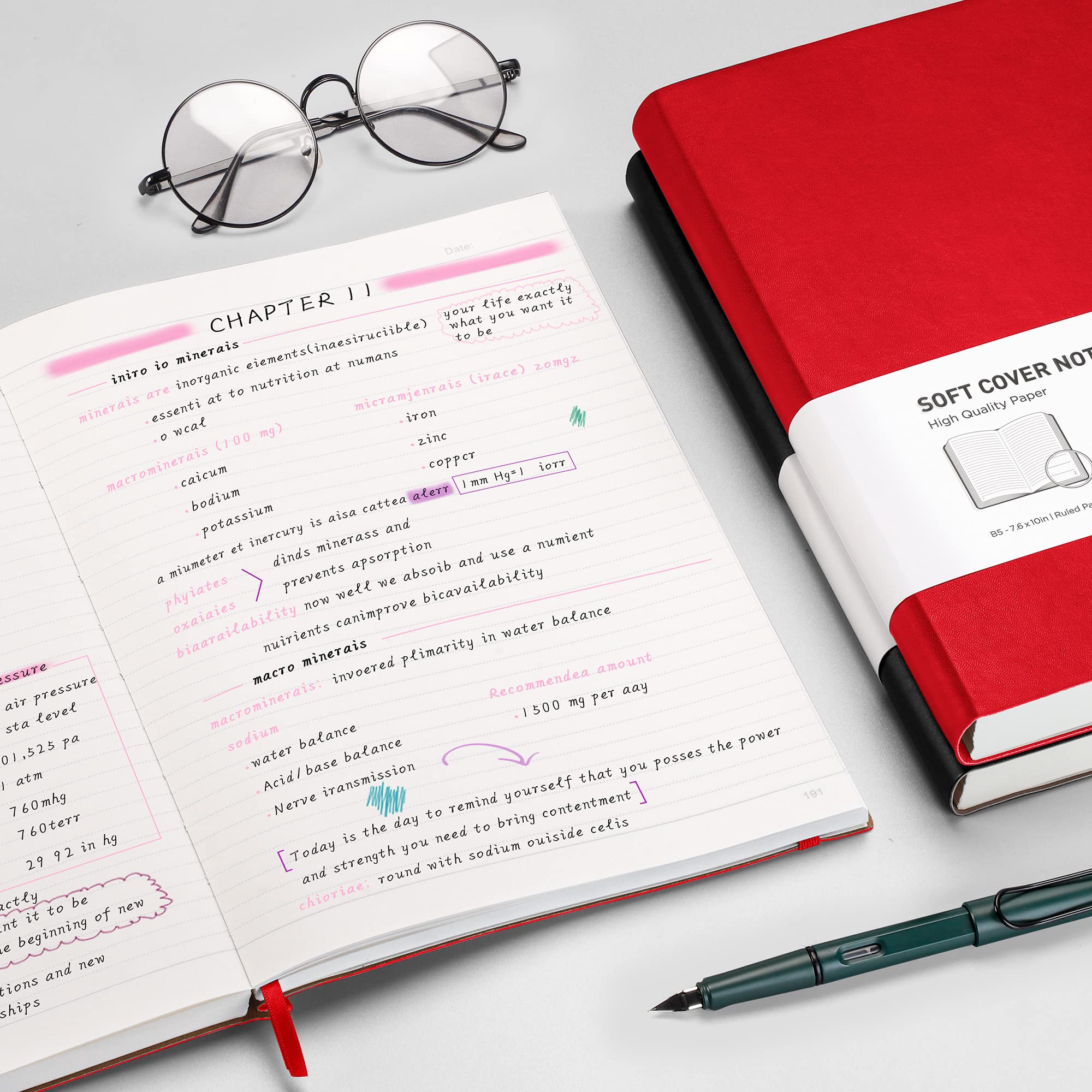 RETTACY Lined Journal Notebook - A5 Note Book Hardcover Thick Notepad 320 Numbered Pages for Writing,100gsm Lined Paper, Leather Hardcover, for Women Men Work Office School,14.5 x 21cm - Black