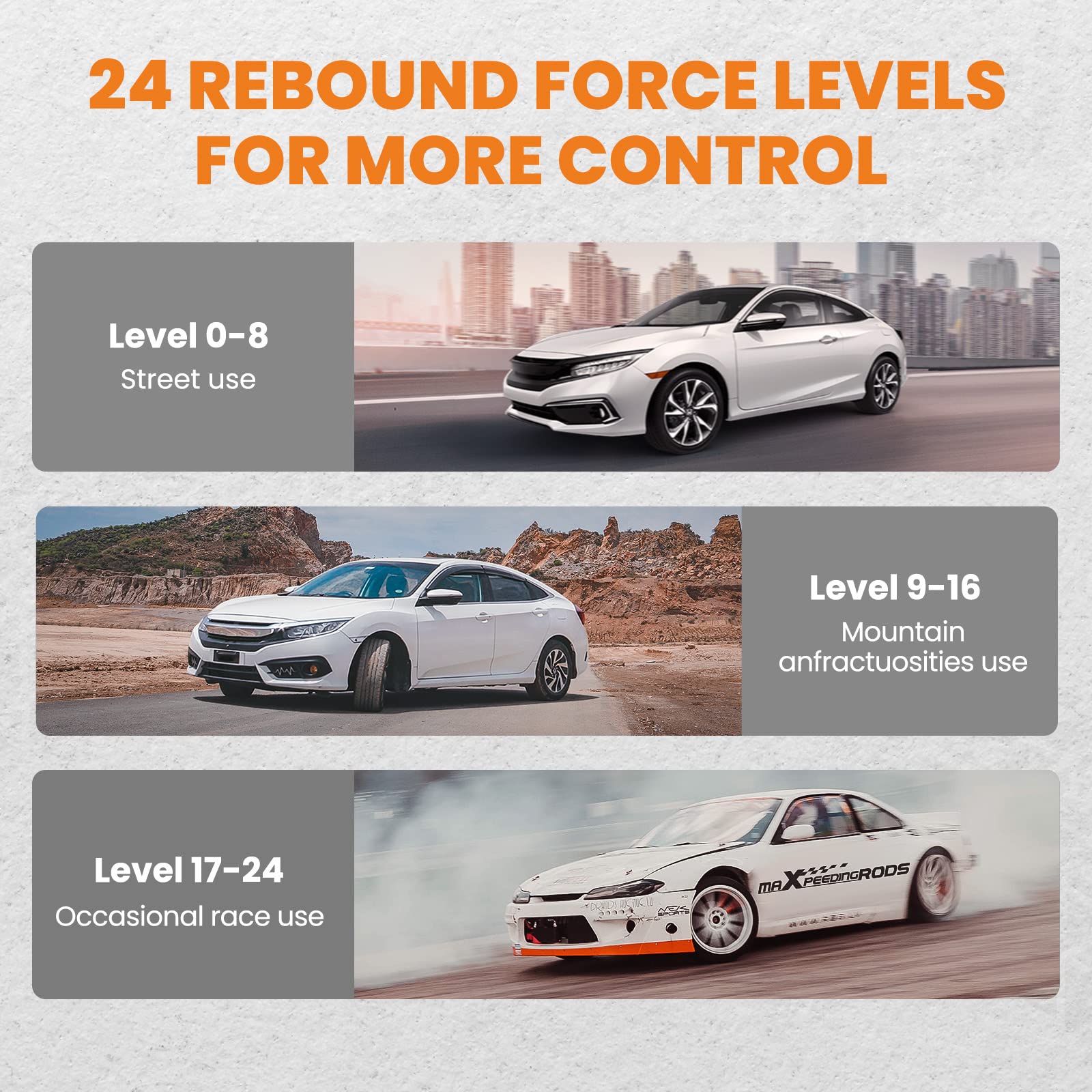 maXpeedingrods Coilover Kits for Civic EK EJ 1996-2000 24 Ways Adjustable Damper Shock Absorber Gray