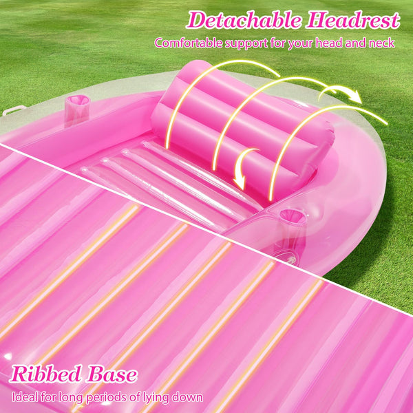 MoKo Pool Floats Adult, Floating Bed with Ice Bar, Tanning Bed Pool Raft Inflatable Lounger with Drink Holder Tanning Chair Inflatable Pool Toys for Party Beach Backyard